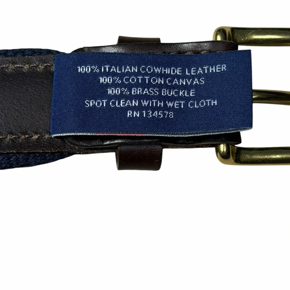 Vineyard Vines Whale Club Leather Belt Mens Size 30 Cowhide Solid Brass Buckle